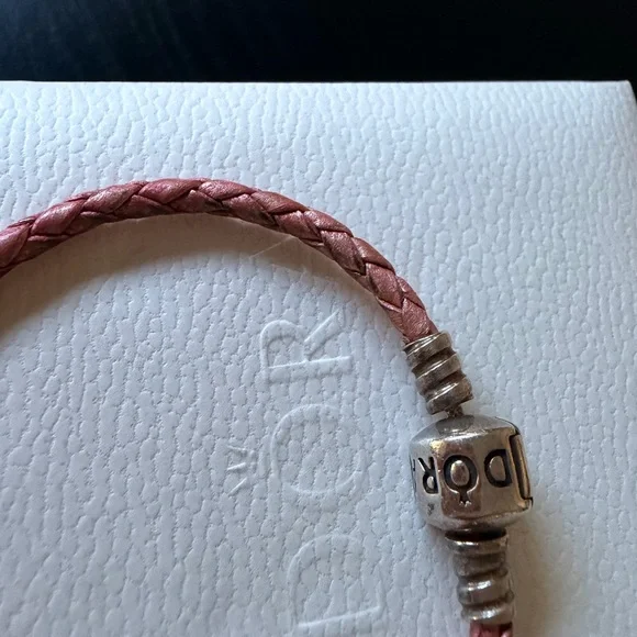 SOLD! Pandora Pink Braided leather Bracelet Silver - Picture 3 of 7